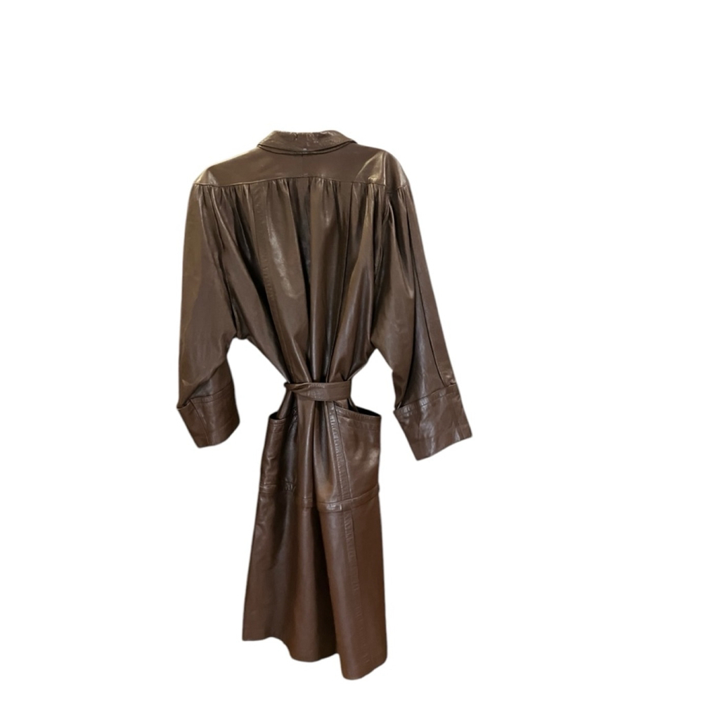 Vera Pelle Lined Leather Coat Brown Convertible Belted Size 3X - Picture 10 of 13